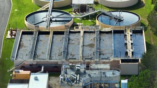 Aerial View Modern Water Cleaning Facility Urban Wastewater Treatment Plant — Stok Video
