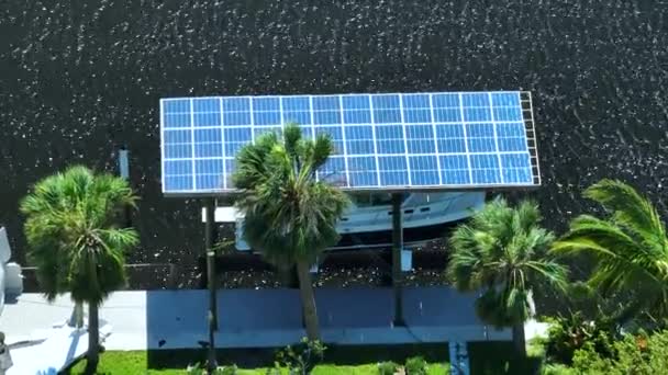 Protective Roof Private Recreational Boat Covered Solar Photovoltaic Panels Shade — Stok Video