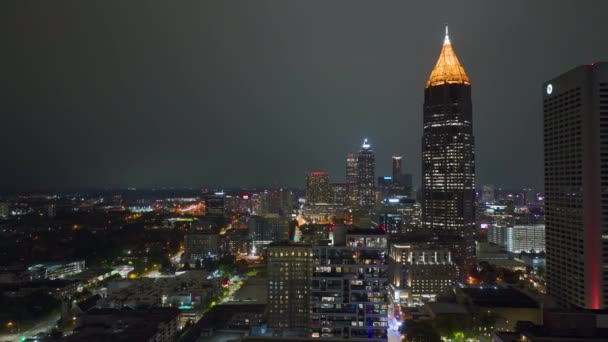 View Brightly Illuminated High Skyscraper Buildings Downtown District Atlanta City — Stockvideo