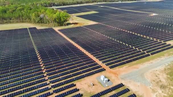 Aerial View Large Sustainable Electrical Power Plant Rows Solar Photovoltaic — Stock Video