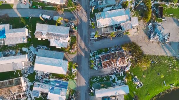 Знищений Ураганом Приміські Будинки Районі Проживання Мобільного Дому Флориди Наслідки — стокове відео
