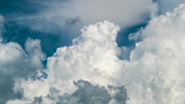 Yazın Mavi Gökyüzünde Fırtınadan Önce Beyaz Tüylü Kümülonimbus Bulutları Oluşuyor — Stok video
