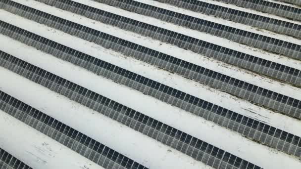Aerial View Snow Melting Covered Solar Photovoltaic Panels Sustainable Electric — Video Stock