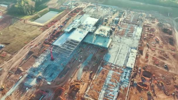 Aerial View Construction Site Assembly Modern Large Factory Structure Production — Wideo stockowe