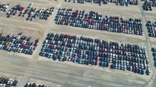 View Big Parking Lot Parked Used Cars Accident Ready Sale — Stock Video