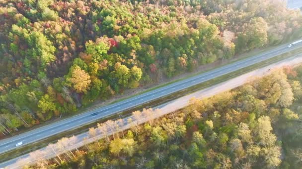 Vista Desde Arriba Concurrida Carretera Americana Con Camiones Coches Movimiento — Vídeos de Stock