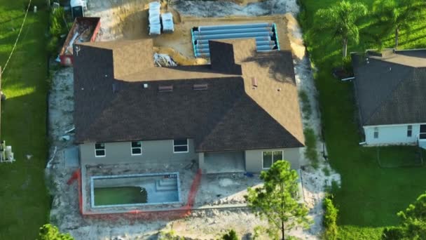 Aerial View Residential Private Home Construction Yard Ground Works Swimming — Wideo stockowe