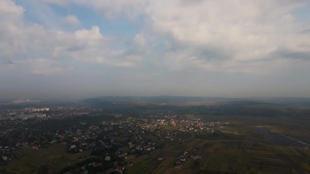 Aerial Reveal Shot High Altitude Dense Puffy Cumulus Clouds Flying — Vídeo de Stock