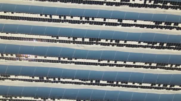 Aerial View Electrical Power Plant Solar Panels Covered Snow Melting — Stockvideo