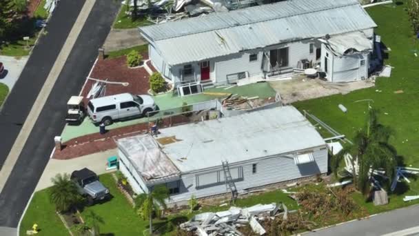 Severely Damaged Hurricane Ian Houses Florida Mobile Home Residential Area — Stock Video