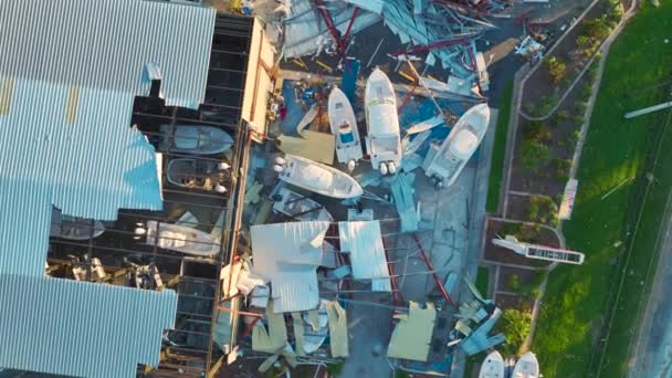 Badai Ian Menghancurkan Stasiun Perahu Daerah Pesisir Florida Bencana Alam — Stok Video