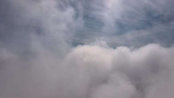 Aerial Reveal Shot High Altitude Dense Puffy Cumulus Clouds Flying — Stock Video