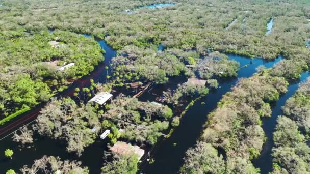 Översvämmade Bostadshus Orkanen Ian Nederbörd Florida Bostadsområde Konsekvenser Naturkatastrofer — Stockvideo