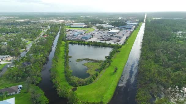 Surrounded Hurricane Ian Rainfall Flood Waters Industrial Area Florida Residential — 图库视频影像