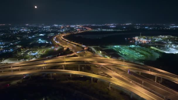 Aerial View American Highway Junction Night Fast Driving Vehicles Tampa — Vídeo de Stock