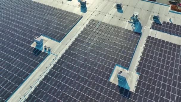 Aerial View Many Photovoltaic Panels Installed Shopping Mall Roof Top — Video Stock