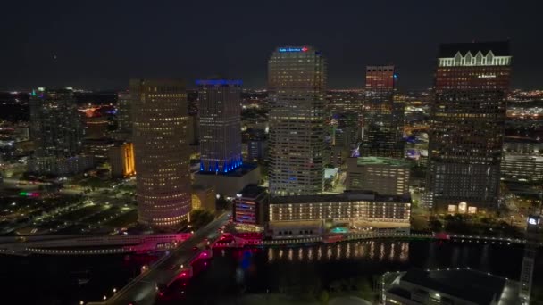 Flygfoto Över Centrum Tampa Stad Florida Usa Ljus Upplyst Hög — Stockvideo