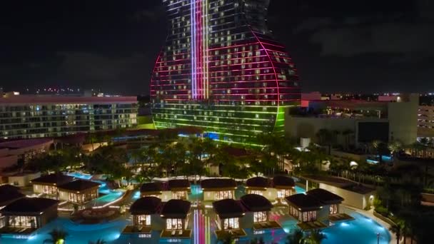 Aerial View Guitar Shaped Seminole Hard Rock Hotel Casino Structure — Stock Video