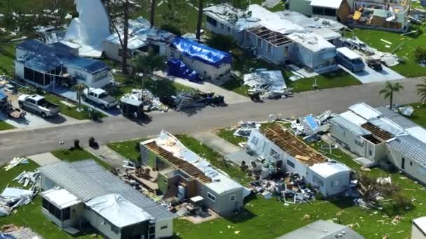 Сильно Пошкоджені Будинками Ураганом Янь Житловому Районі Флориди Наслідки Стихійного — стокове відео