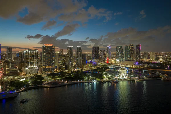 stock image Aerial view of downtown district of of Miami Brickell in Florida, USA. Brightly illuminated high skyscraper buildings in modern american midtown.