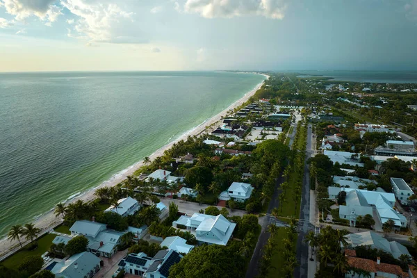 Aerial view of rich neighborhood with expensive vacation homes in Boca Grande, small town on Gasparilla Island in southwest Florida. American dream homes as example of real estate development in US.