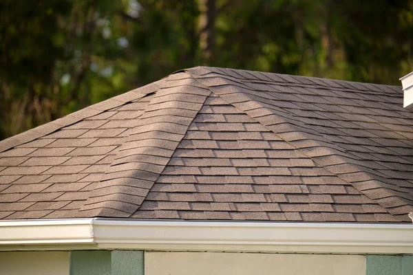 Closeup House Roof Top Covered Asphalt Bitumen Shingles Waterproofing New — Zdjęcie stockowe
