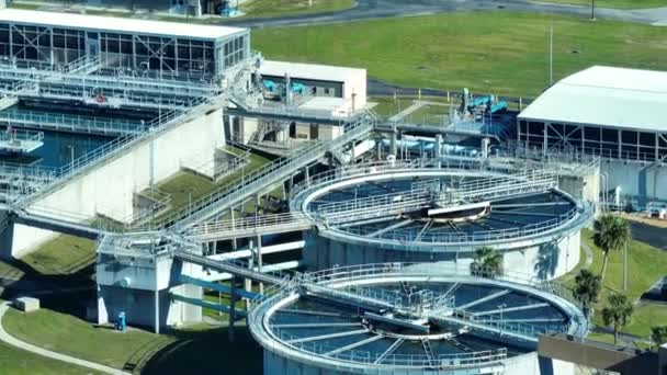 Aerial View Modern Water Cleaning Facility Urban Wastewater Treatment Plant — Video