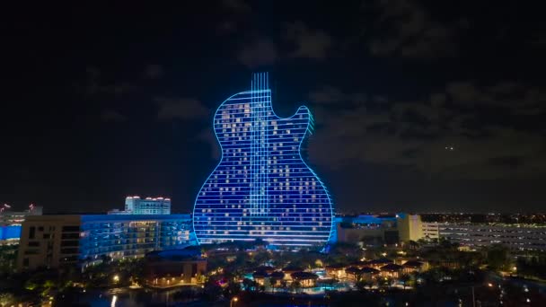 Aerial View Guitar Shaped Seminole Hard Rock Hotel Casino Structure — Video Stock