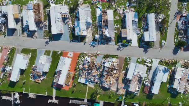 Severely Damaged Hurricane Ian Houses Florida Mobile Home Residential Area — Stock Video
