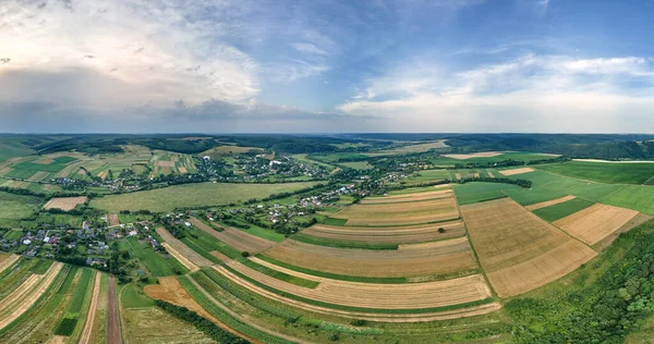 Luftaufnahme Von Grün Und Gelb Bewirtschafteten Landwirtschaftlichen Feldern Mit Wachsenden — Stockfoto