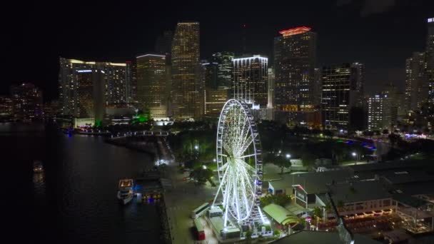 Aerial View Skyviews Miami Observation Wheel Bayside Marketplace Reflections Biscayne — Vídeo de Stock