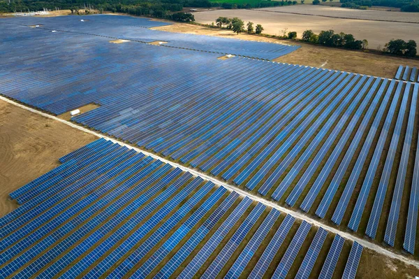 Aerial View Large Sustainable Electrical Power Plant Rows Solar Photovoltaic — Stock Photo, Image