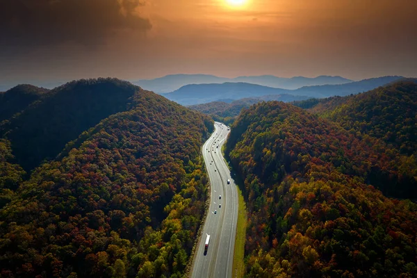 Freeway North Carolina Leading Asheville Appalachian Mountains Golden Fall Fast — Stock Photo, Image