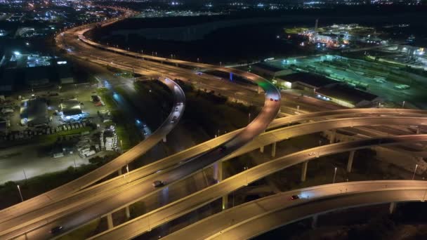Acima Vista Estrada Larga Encruzilhada Tampa Flórida Noite Com Carros — Vídeo de Stock