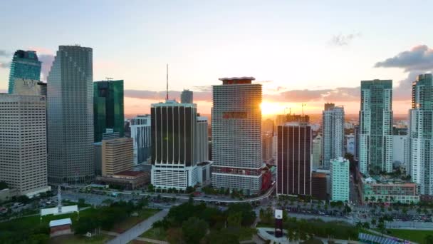 Gün Batımında Abd Nin Florida Kentindeki Miami Brickell Şehir Merkezindeki — Stok video