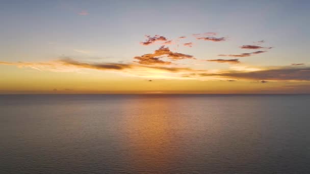 Dramatic Bright Red Sky Ocean Sunset Soft Evening Clouds Sea — Stockvideo