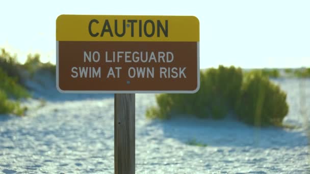 Warning Sign Poster Sea Side Beach Saying Lifeguard Duty — Vídeo de stock