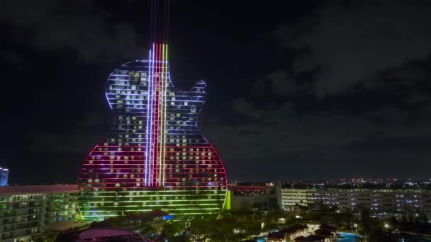 Aerial View Guitar Shaped Seminole Hard Rock Hotel Casino Structure — 图库视频影像