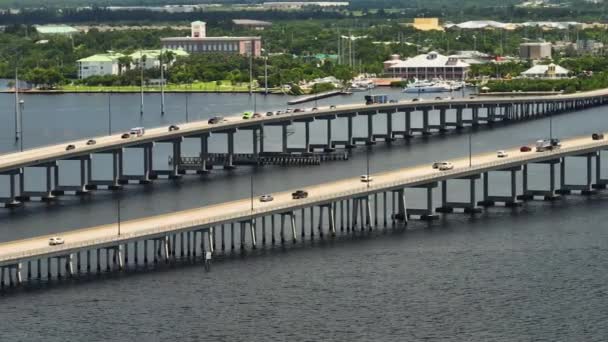 Aerial View Barron Collier Bridge Gilchrist Bridge Florida Moving Traffic — Stock Video