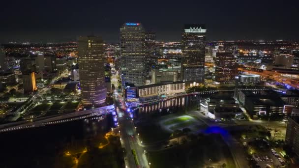 Aerial View Downtown District Tampa City Florida Usa Brightly Illuminated — Stock Video