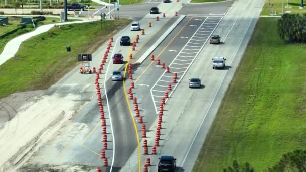 Construction Roadworks American Transport Infrastructure Renovation Highway Road Moving Traffic — Stock Video