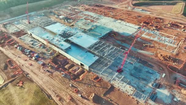 Aerial View Construction Site Assembly Modern Large Factory Structure Production — Wideo stockowe