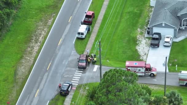 Top View First Responders Accident Site American Street Emergency Services — Stock Video