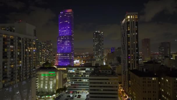 Letecký Pohled Centrum Čtvrti Miami Brickell Floridě Usa Jasně Osvětlené — Stock video