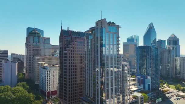 Kilátás Fentről Kortárs Magas Felhőkarcoló Épületek Belvárosában Charlotte Város Észak — Stock videók