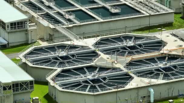 Aerial View Modern Water Cleaning Facility Urban Wastewater Treatment Plant — Video Stock