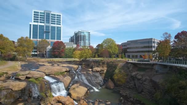 Reedy River Waterfalls Downtown Greenville City South Carolina Falls Park — Stock Video