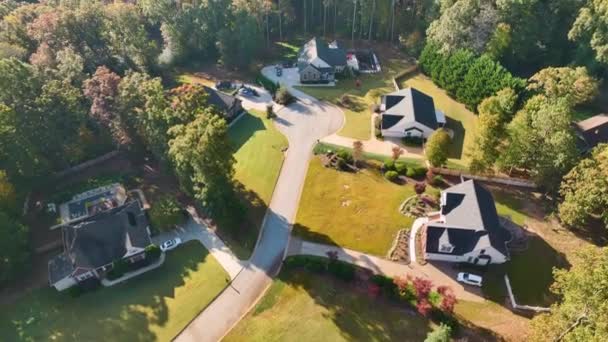 Flygfoto Över Nya Familjehus Mellan Gula Träd South Carolina Förortsområde — Stockvideo