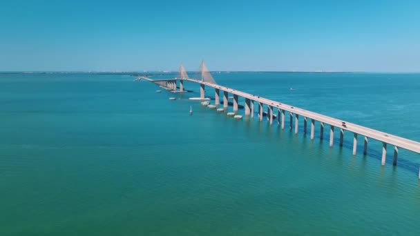 Vue Aérienne Pont Sunshine Skyway Dessus Tampa Bay Floride Avec — Video