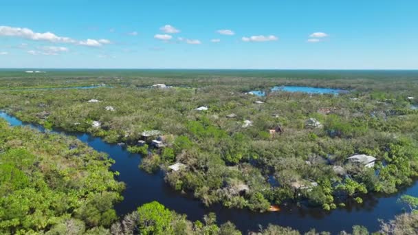 Omringd Door Orkaan Ian Regenval Water Huizen Florida Woonwijk Gevolgen — Stockvideo
